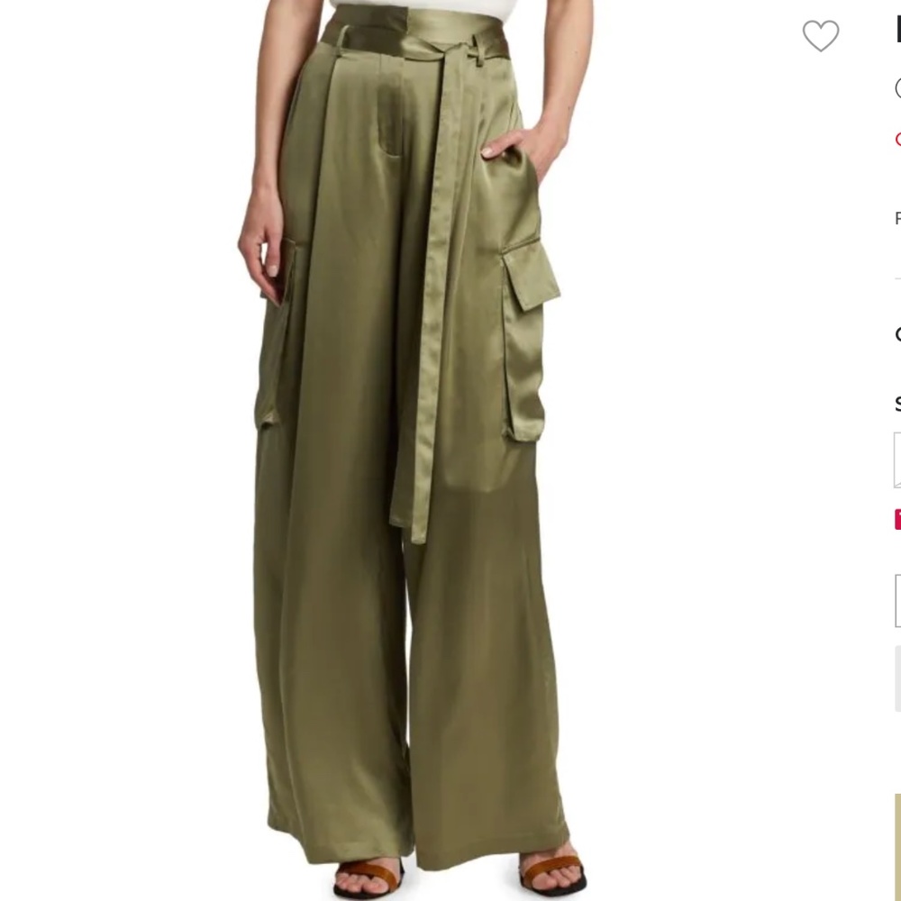 Halston "Noa Charmeuse" sage green silk blend cargo pants